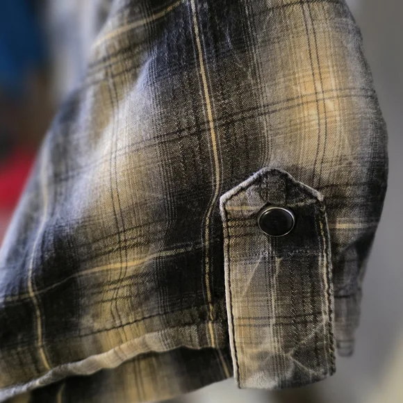 POP ICON CLOTHING Black and Cream Plaid Shirt with Cross Embroidery - Picture 4 of 11